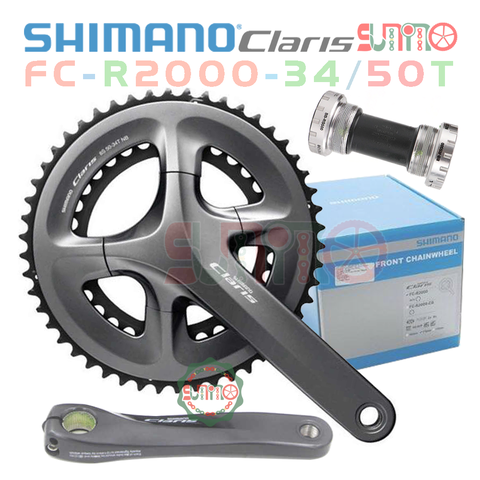 Giò dĩa cốt rỗng SHIMANO Claris R2000 34/50T kèm BB vặn chính hãng