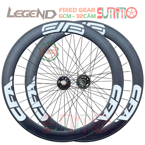 Vành bộ 6cm xe fixed gear hub LEGEND bạc đạn màu đen kèm tem vành