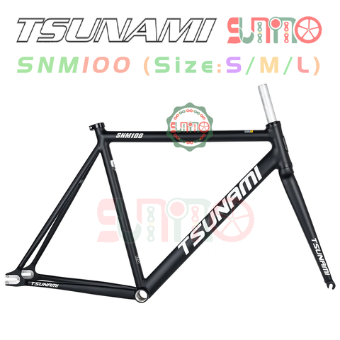 Sườn xe đạp fixed gear TSUNAMI SNM100 đen chữ trắng chính hãng