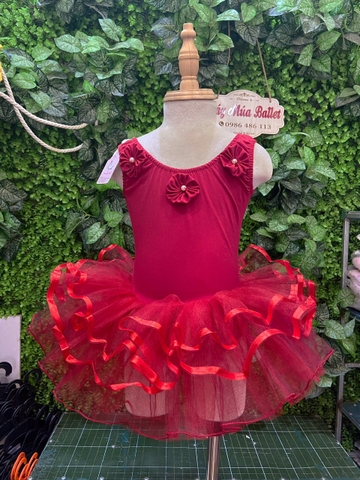 Váy múa ba lỗ hoa cổ đỏ đô