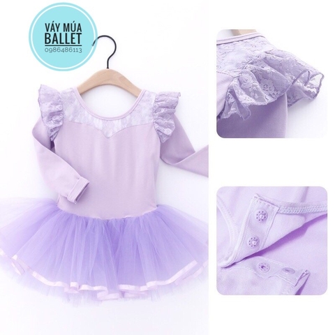 Váy múa phối ren tiên dài tay (xanh, hồng, tím)