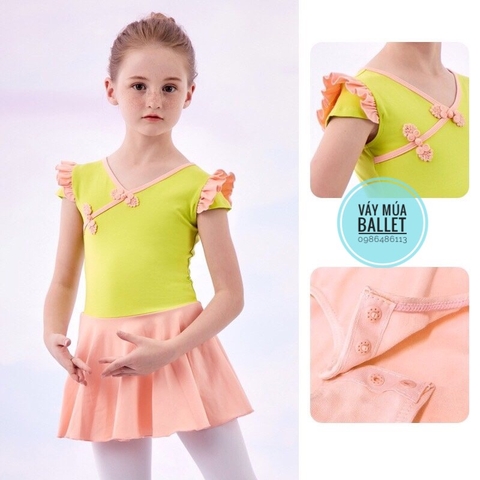 Váy tập múa cổ tàu cài chéo tiên ngắn (hồng, tím, vàng)