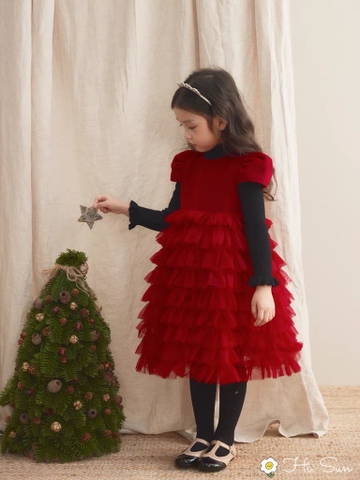 Váy công chúa nhung phối ren tầng S120