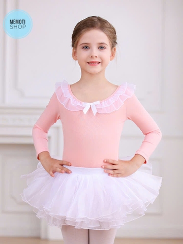 Set áo váy múa bèo cổ dài hồng trắng