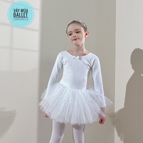 Váy múa đan lưng sao dài trắng