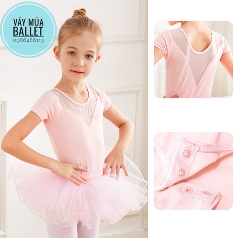 Set áo váy múa V lưng tay ngắn (tím, hồng, xanh)