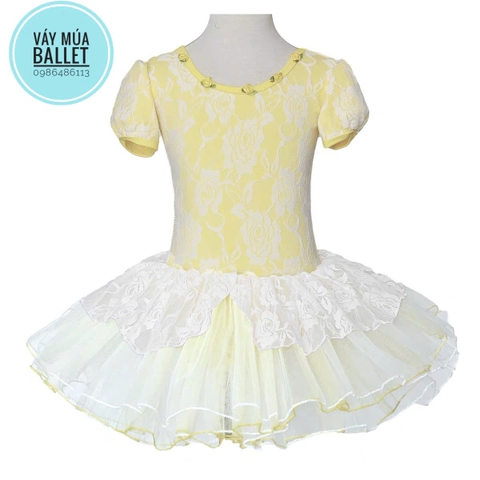 Váy múa phối ren hoa bèo tay bồng (vàng, xanh, hồng)