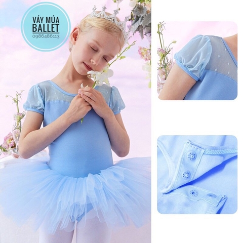 Váy múa phối von tay bồng (xanh, hồng, nude)