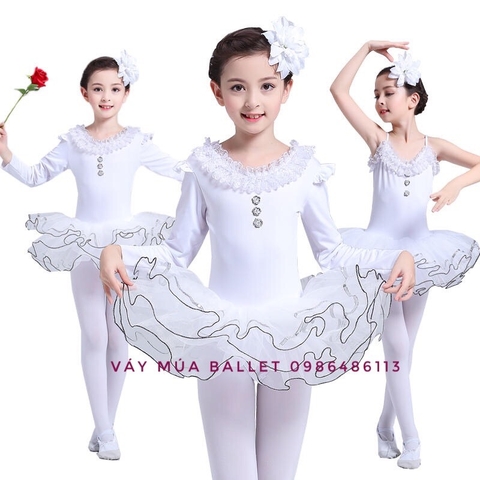 Váy múa ren cổ dài tay kèm hoa và quần tất
