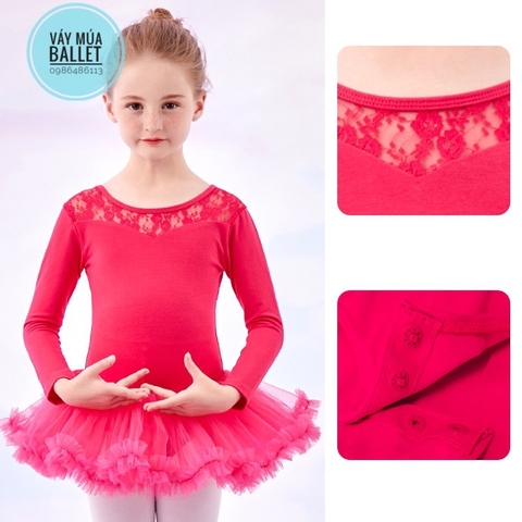Váy múa phối ren tutu dài (hồng đỏ, hồng cam)
