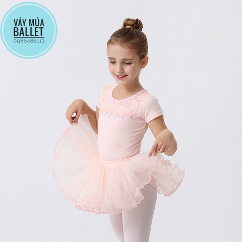 Set áo váy múa ren ngực giọt lệ tay ngắn (xanh, tím, đen, hồng)