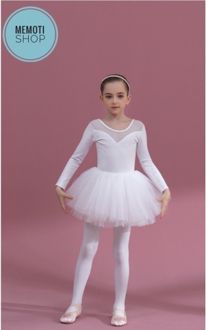 Set áo váy múa V lưng dài tay trắng