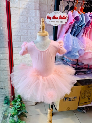 Váy múa cotton đá tiên ngắn voan hoa bồng