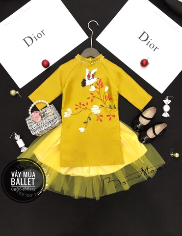 Bộ áo dài gấm thêu hoa- Hạc