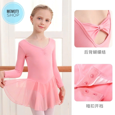 Váy tập múa voan dài tay hồng phấn