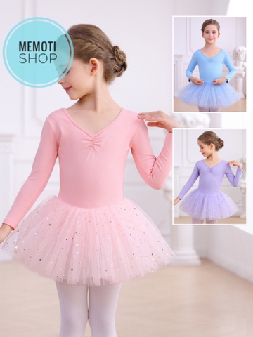 Váy múa nơ lưng sao dài tay (hồng, xanh, tím)