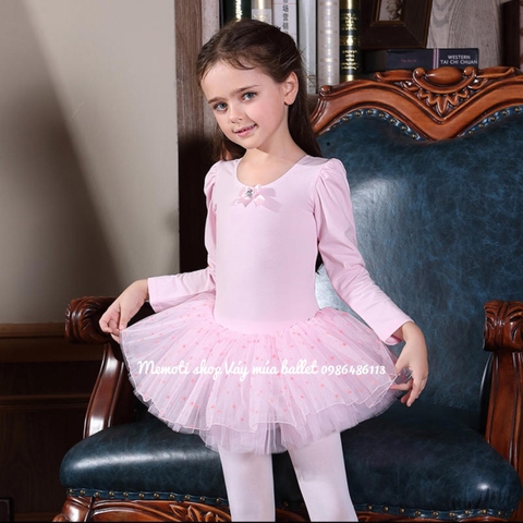 Váy múa nơ sao hồng dài tay