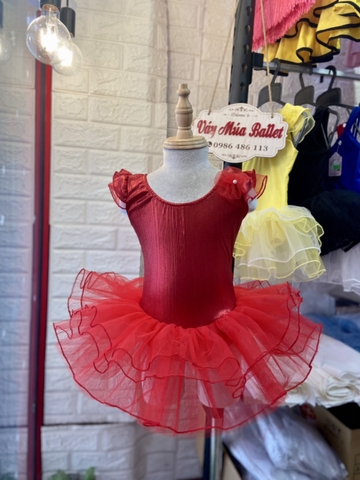 Váy múa tay tiên hoa nhũ đỏ