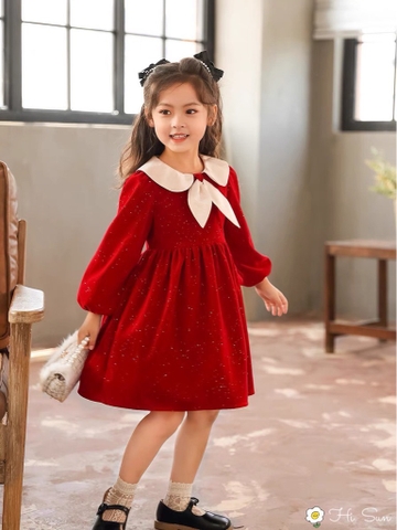 Váy nhung kim tuyến phối cổ trắng s110