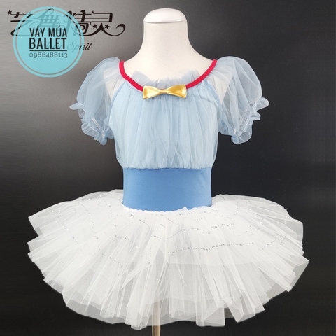 Set váy múa bạch tuyết voan tay bồng (trắng, vàng)