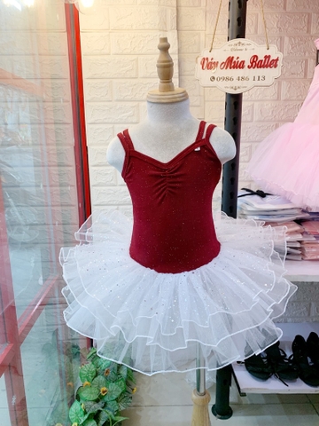 Váy múa dây thun đỏ đô nhũ trắng