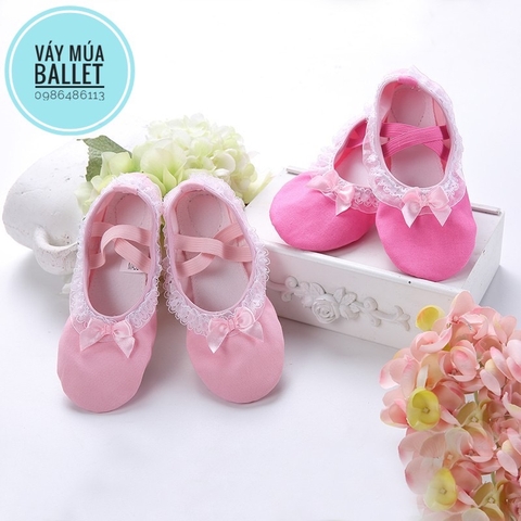 Giày vải múa viền ren hồng