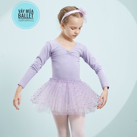 Váy múa basic chân váy chấm bi dài tay (đen, hồng, tím)
