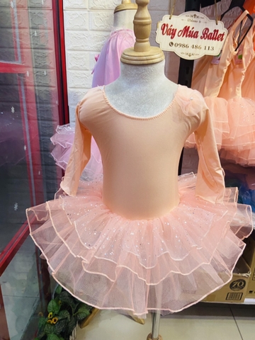 Váy múa hoa nhũ tay lỡ/dài kem