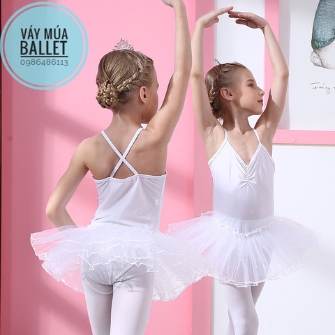 Set áo váy múa thun dây chéo (hồng, xanh, trắng, vàng)