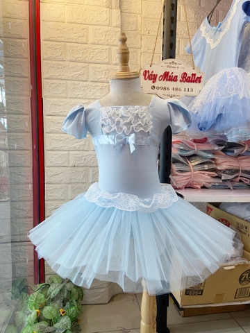 Váy múa phối ren ngực bèo tay búp (hồng, xanh, vàng)