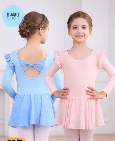 Váy tập múa tiên nơ lưng sao dài tay (tím, xanh, hồng)