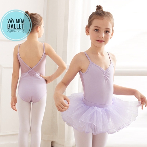 Set áo váy múa 2 dây vạt chéo lưng (tím, xanh, hồng)