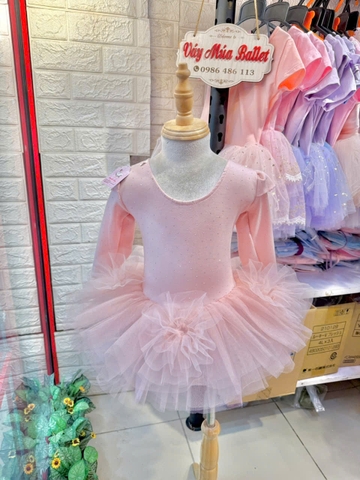 Váy múa tiên dài tay cotton đá hoa bồng