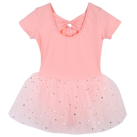 Váy múa nơ lưng sao tay ngắn (tím, xanh, hồng)