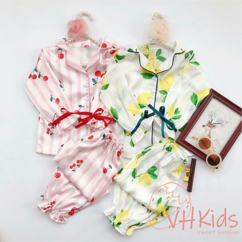 Bộ Pizama lụa nơ cổ tay