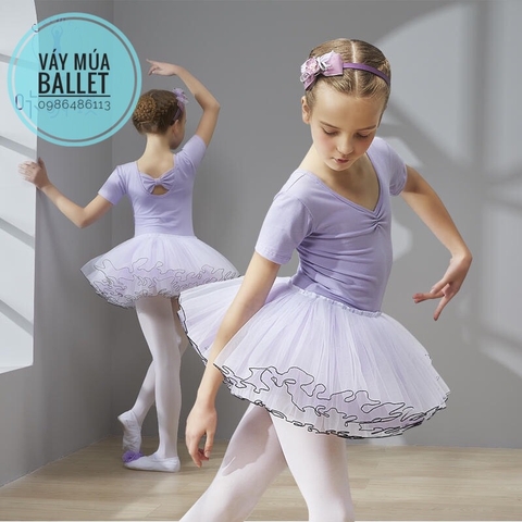 Váy múa nơ lưng phối màu ngắn tay (nhiều màu)