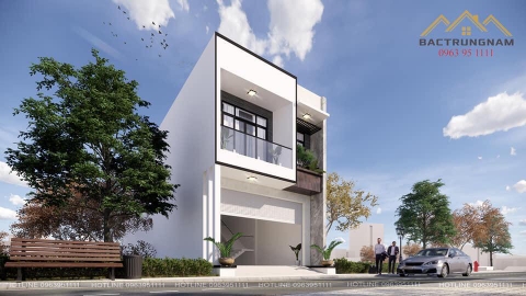 mặt bên nhà phố đẹp 2 tầng