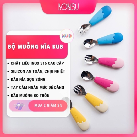 KUB | Bộ Thìa Dĩa Ăn Dặm Inox 316 Cho Bé