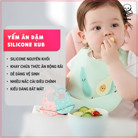 KUB | Yếm Ăn Dặm Silicon Có Máng Hứng Thức Ăn 3D Rộng Rãi