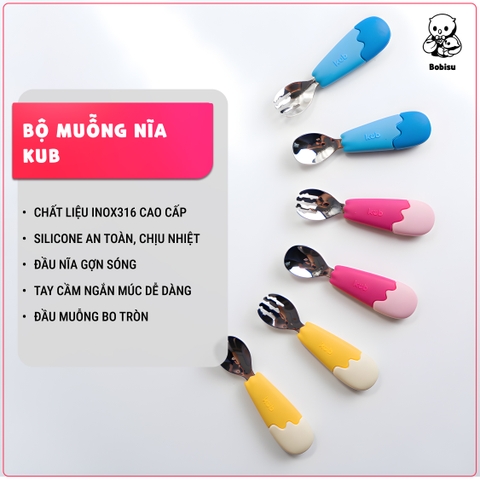 KUB | Bộ Thìa Dĩa Ăn Dặm Inox 316 Cho Bé