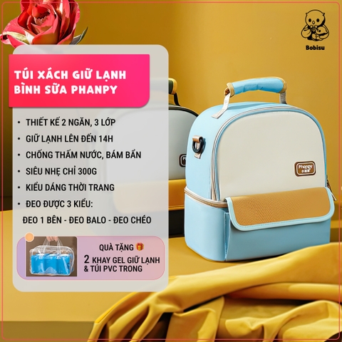 PHANPY | Túi Xách Giữ Nhiệt Cho Mẹ Bỉm Sữa, Nhỏ Gọn Dễ Mang Theo [Tặng 2 Khay Gel Giữ Lạnh & Túi PVC]