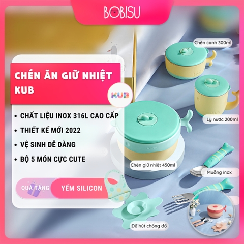KUB | Bộ Bát Ăn Giữ Nhiệt Inox 316 Cao Cấp [Tặng Yếm Silicon]