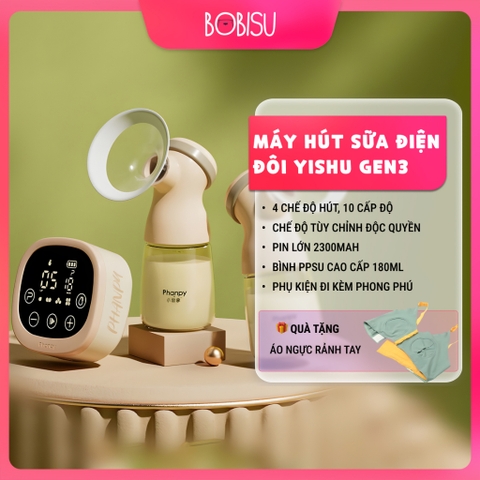 PHANPY | Máy Hút Sữa Điện Đôi Cải Tiến Yishu Gen3, Pin 2300mAh, Dùng Bình PPSU 180ml [Tặng Kèm Áo Ngực Rảnh  Tay]