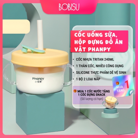 PHANPY | Cốc Nước Thông Minh Kiêm Hộp Đựng Đồ Ăn Vặt Bằng Nhựa TRITAN 240ml Cho Bé [Mua 1 Cốc Nước Tặng 1 Cốc Snack]