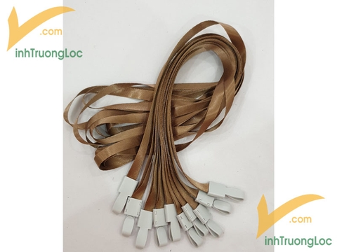 Dây đeo lụa không in nâu 10mm có móc nhựa