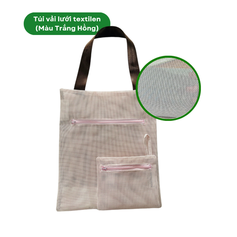 Túi vải lưới textilen đa năng , thoáng khí - Kích thước túi 40cm x 35cm -  Màu trắng hồng