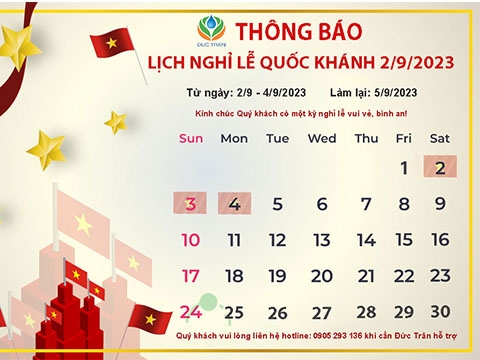 THÔNG BÁO LỊCH NGHỈ LỄ QUỐC KHÁNH 2/9