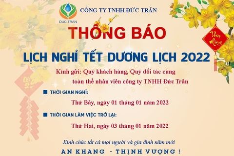 THÔNG BÁO LỊCH NGHỈ TẾT DƯƠNG LỊCH 2022