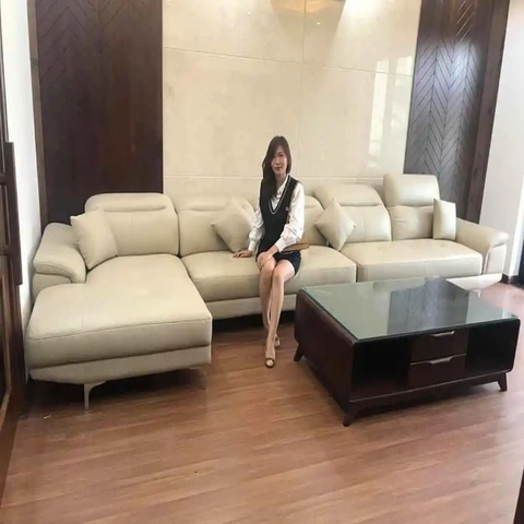 Sofa nỉ góc L da thật