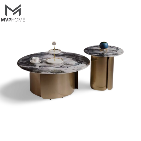 Cặp bàn trà chân inox mạ vàng - BT114